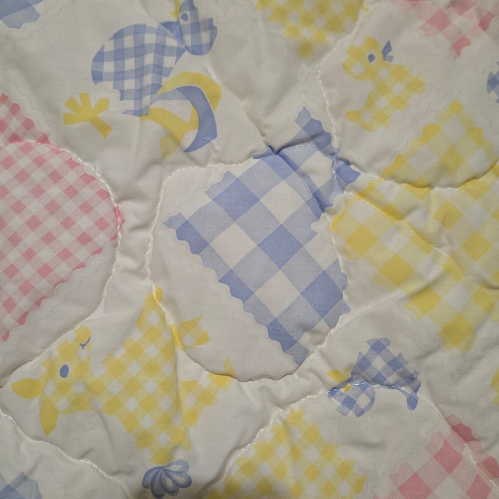Vintage Quilted Baby Bunting Sleeping Bag Pastel Gingham Bunny Duck Print Zipper - Picture 2 of 5